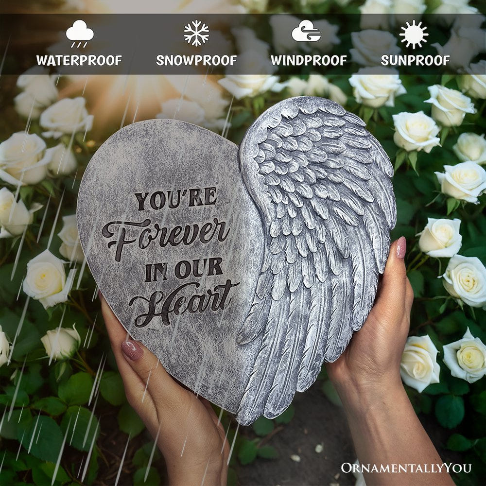 You’re Forever in Our Hearts Angel Wing Stepping Stone, 9.5" Garden Decorative Memorial Resin Figurine Resin Statues OrnamentallyYou 