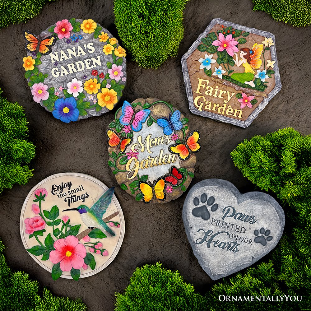 Mom’s Garden with Butterflies Stepping Stone, 9.5" Decorative Outdoor Decoration Resin Statues OrnamentallyYou 