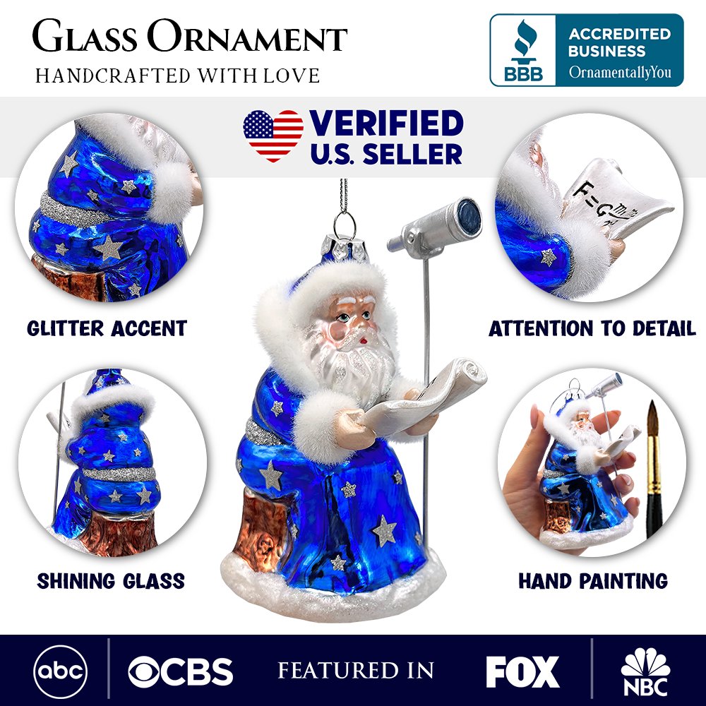 Santa the Astronomer Glass Christmas Ornament, Science and Astronomy Themed Holiday Gift Glass Ornament OrnamentallyYou 