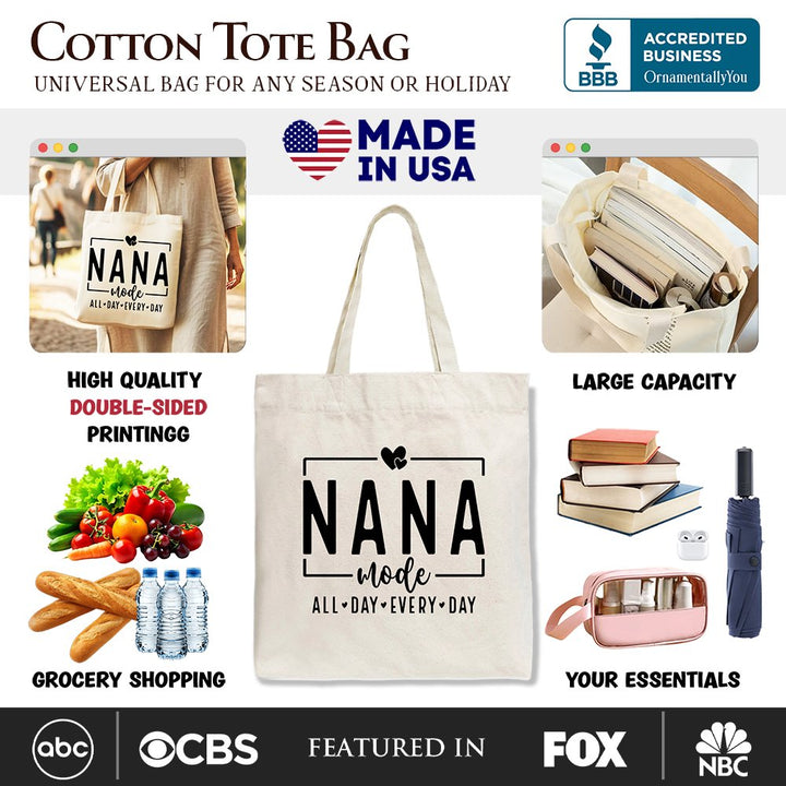 Nana Mode Canvas Tote Bag, All Day Every Day Gift Shopper for Grandma Tote Bag OrnamentallyYou 