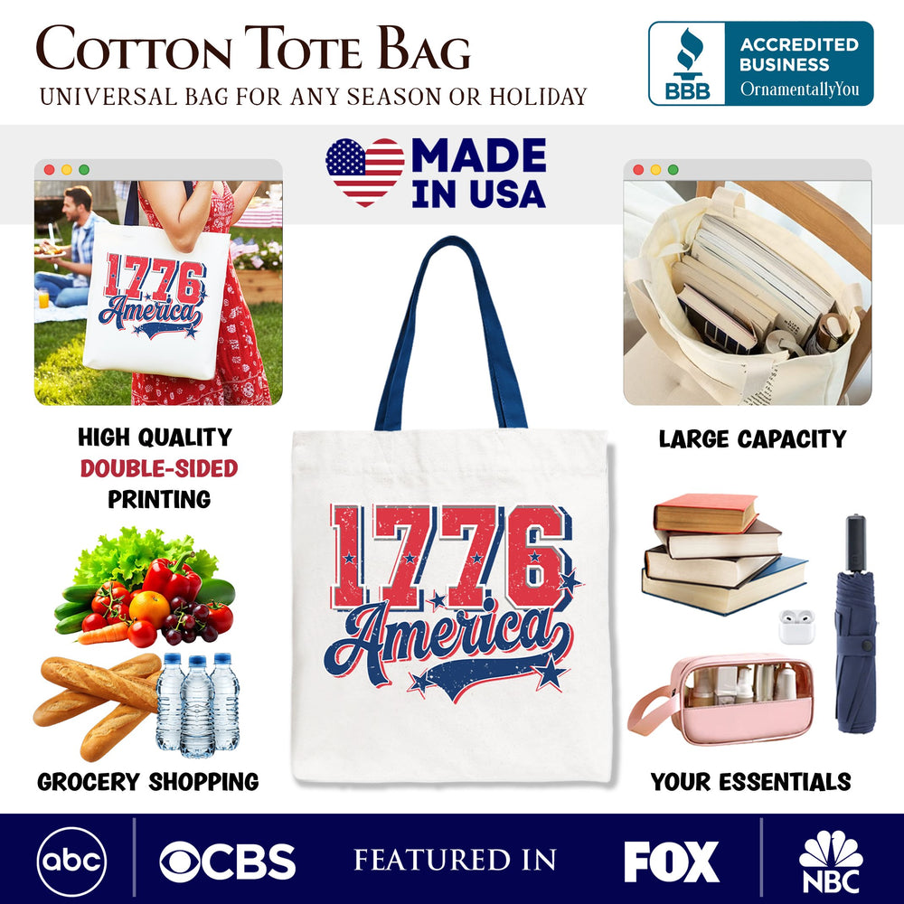 1776 America Vintage Tote Bag, Patriotic Retro USA Freedom 4th of July Gift Shopper Tote Bag OrnamentallyYou 