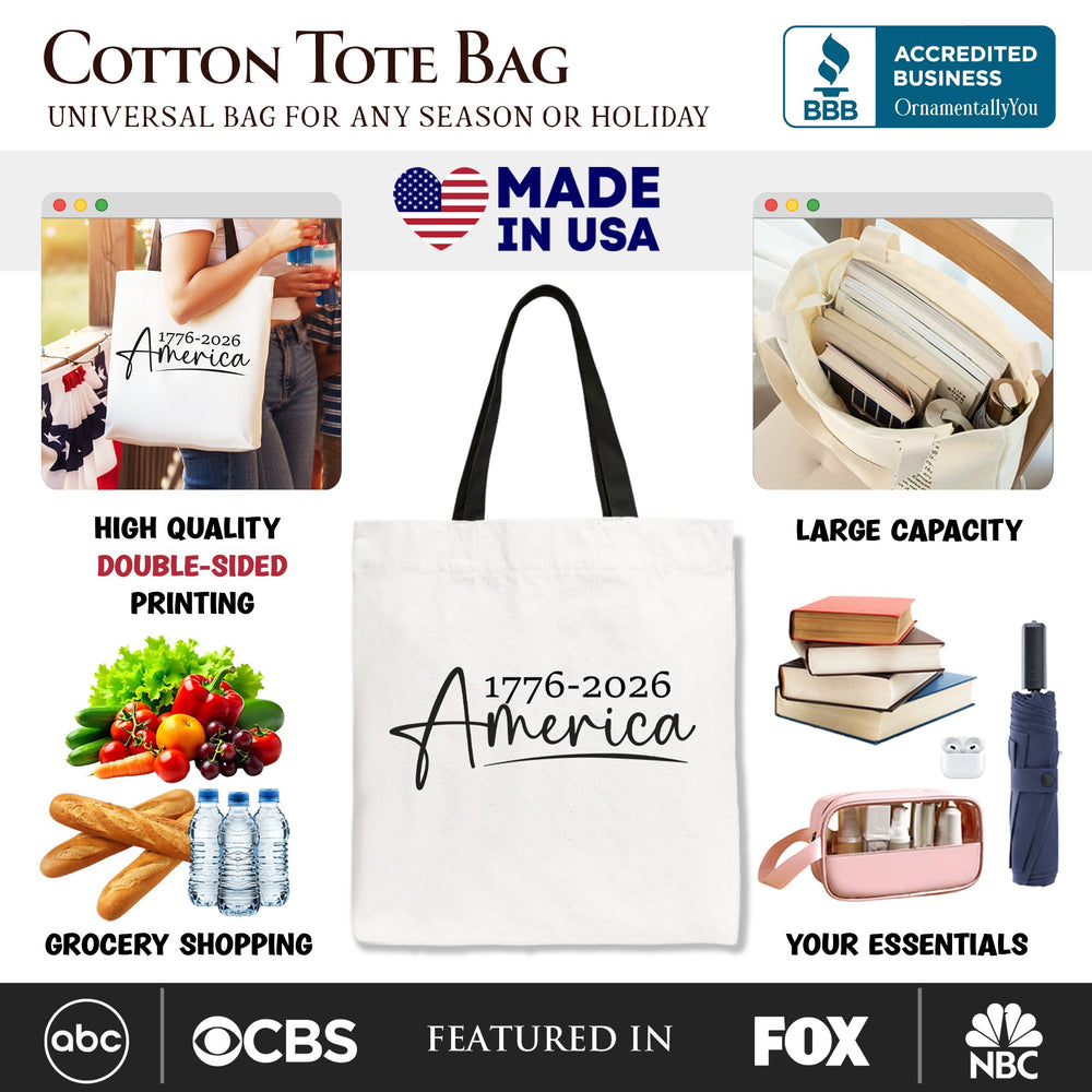 250 Years American Anniversary Tote Bag, 4th of July Minimalistic Patriotic 1776–2026 Gift Shopper Tote Bag OrnamentallyYou 