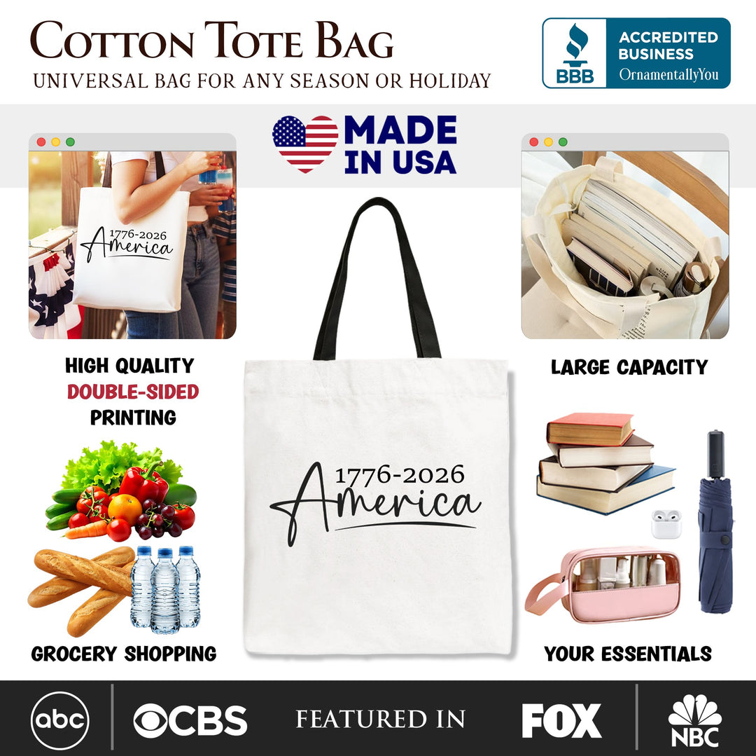 250 Years American Anniversary Tote Bag, 4th of July Minimalistic Patriotic 1776–2026 Gift Shopper Tote Bag OrnamentallyYou 