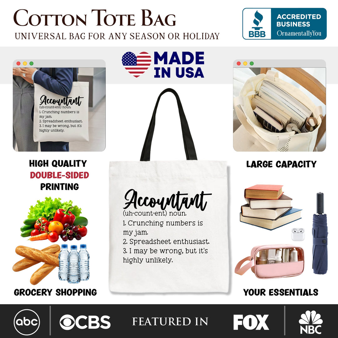 Accountant Definition Canvas Tote Bag, Finance Office Employee Gift Shopper Tote Bag OrnamentallyYou 