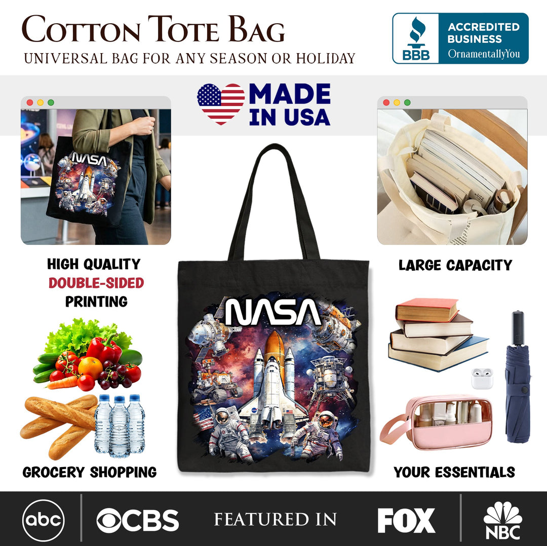 Artistic NASA Handcrafted Tote Bag, Astronaut in Outer Space with the Planets Gift Shopper Tote Bag OrnamentallyYou 