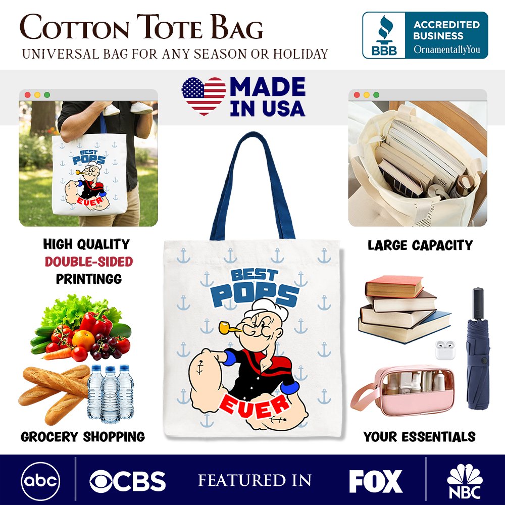Best Pops Ever Canvas Tote Bag, Classic Popeye the Sailorman Dad Gift Bag for Fun and Strong Dads Tote Bag OrnamentallyYou 