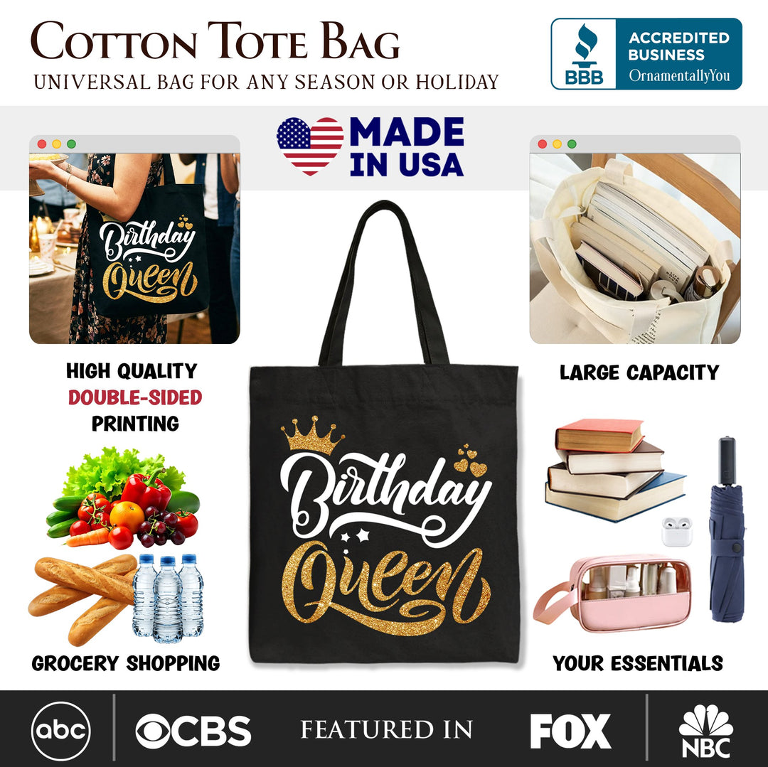 Birthday Queen Tote Bag, Glam Party Tote Bag for Stylish Women Tote Bag OrnamentallyYou 