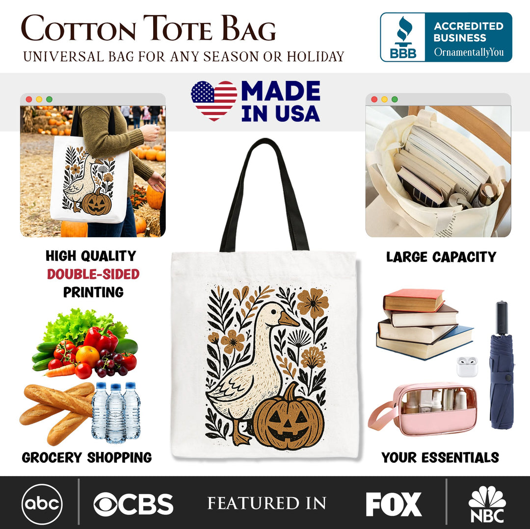 Boho Goose Halloween Pumpkin Tote Bag, Spooky Fall Floral Gift Shopper Tote Bag OrnamentallyYou 