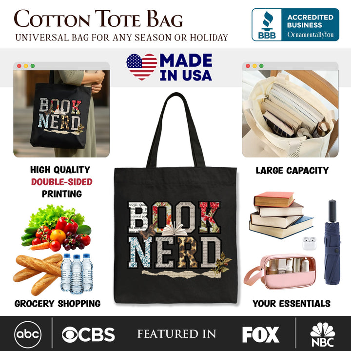 Book Nerd Collage Retro Tote Bag, Bookish Booktok Librarian Gift Shopper Tote Bag OrnamentallyYou 