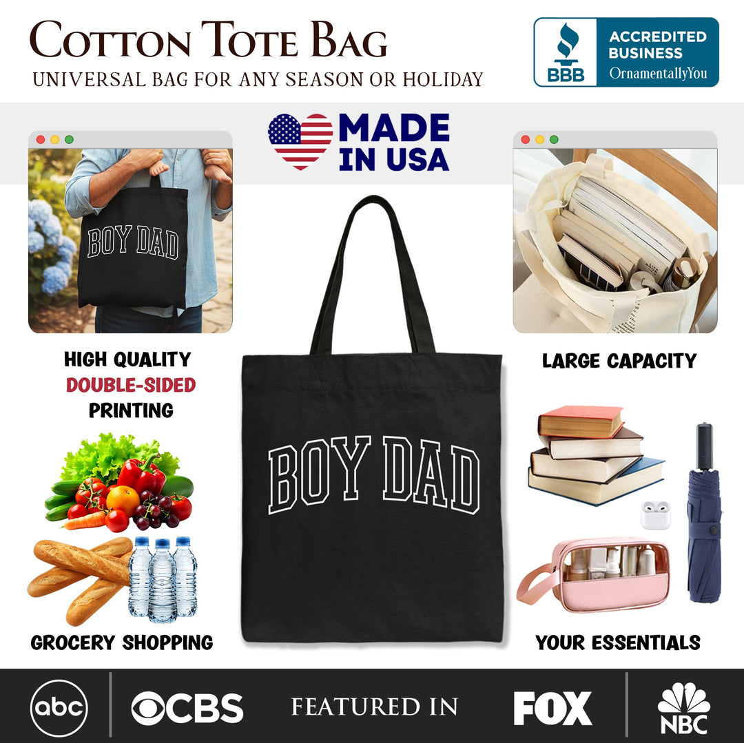 Boy Dad Varsity Tote Bag, Father's Day Gift Shopper Tote Bag OrnamentallyYou 