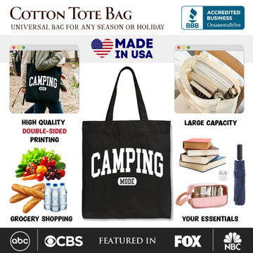 Camping Mode Varsity Tote Bag, Minimalist Outdoors Gift Shopper Tote Bag OrnamentallyYou 