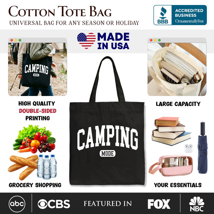 Camping Mode Varsity Tote Bag, Minimalist Outdoors Gift Shopper Tote Bag OrnamentallyYou 
