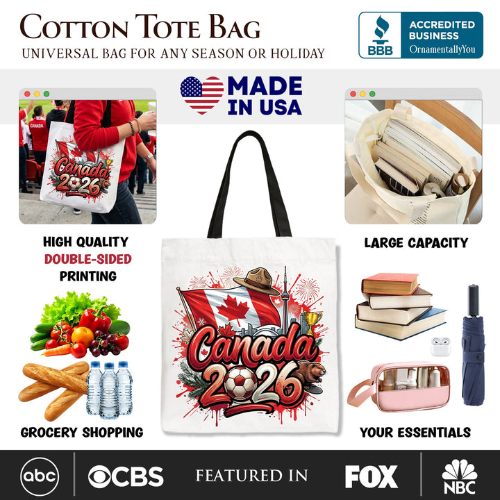 Canada 2026 Soccer Cup Global Championship Tote Bag, Fans Football Gift Shopper Tote Bag OrnamentallyYou 
