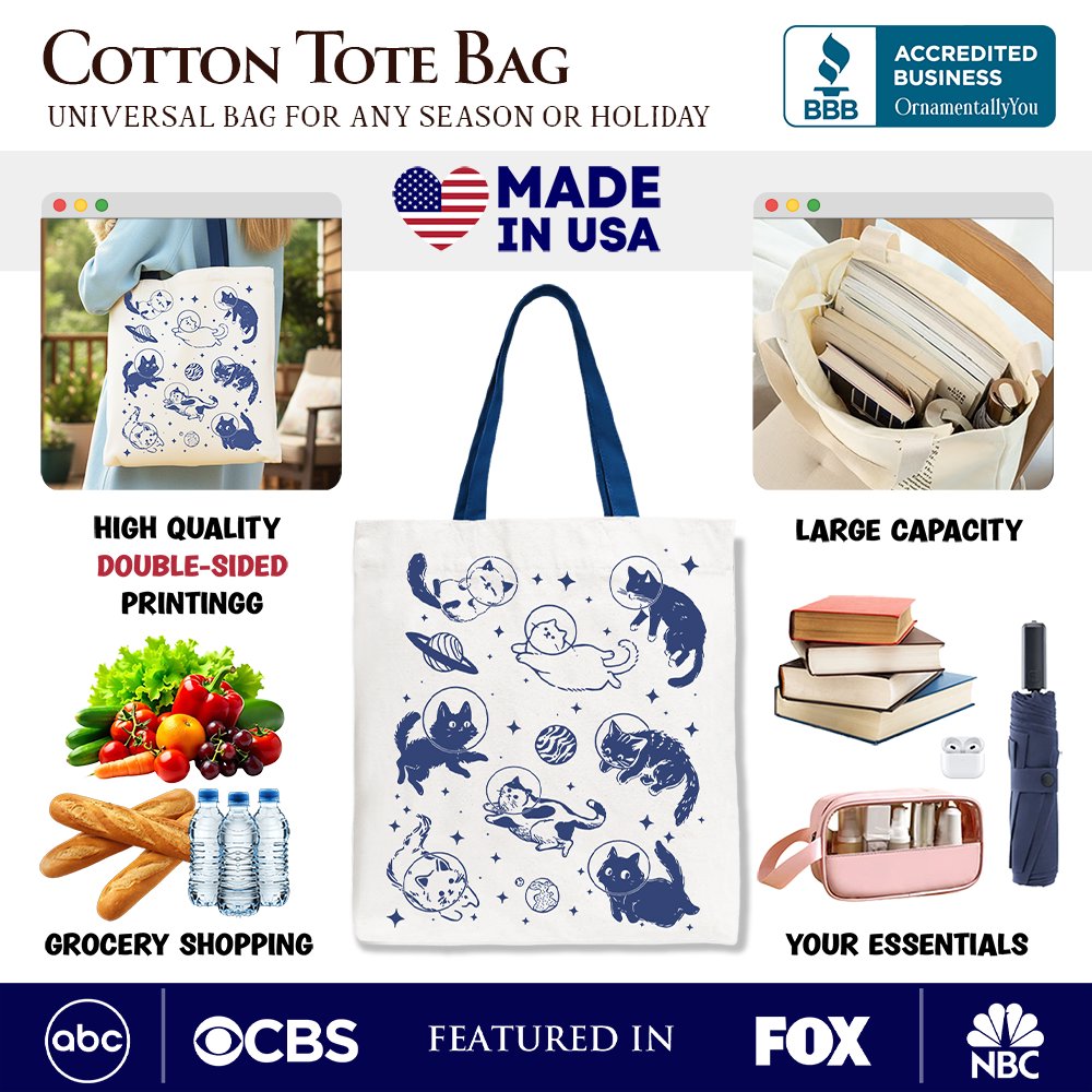 Cats in Space Retro Canvas Tote Bag, Funny Astronaut Kitty Gift Bag with Cosmic Vibes Tote Bag OrnamentallyYou 