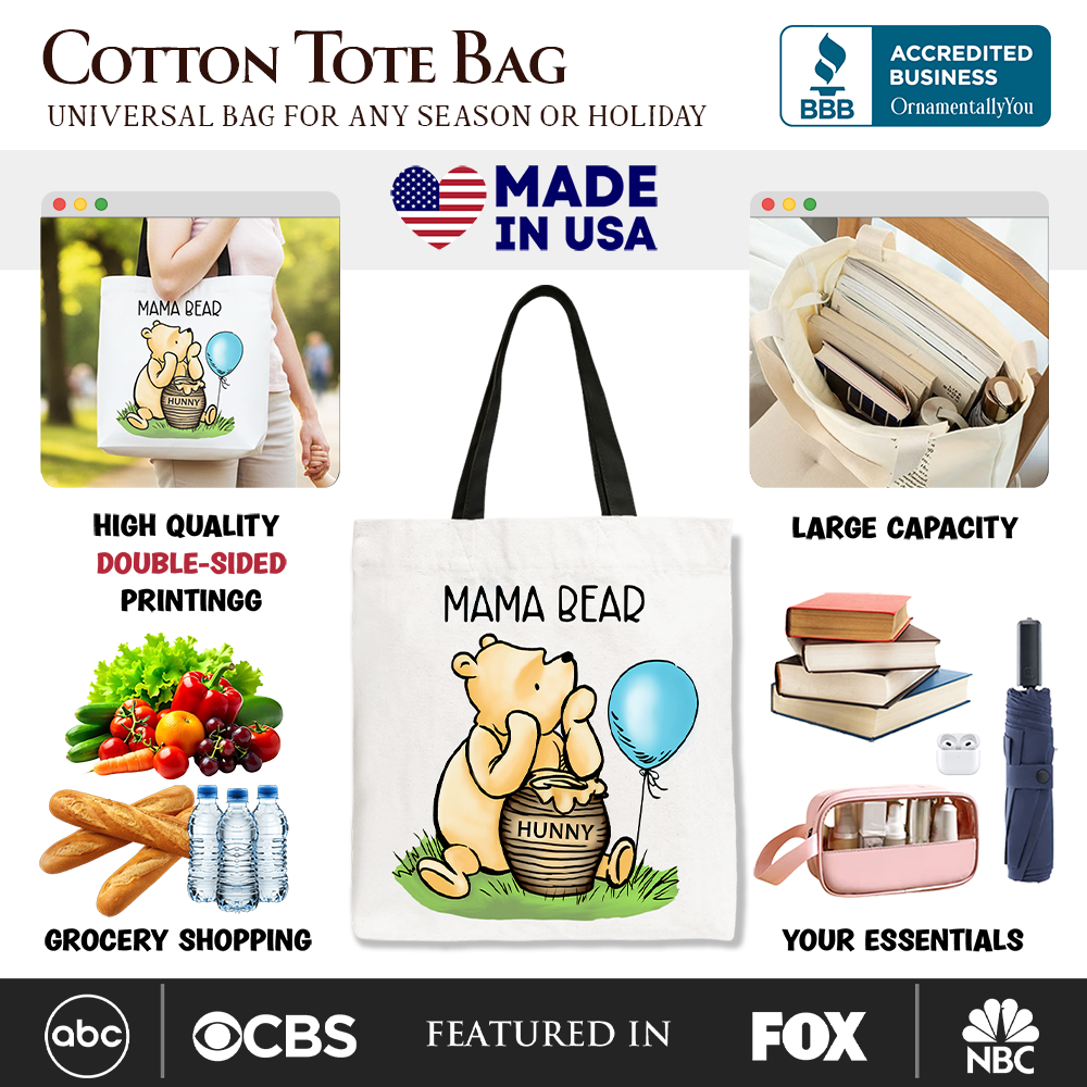 Charming Mama Bear Cute Canvas Tote Bag, Mom Gift Shopper