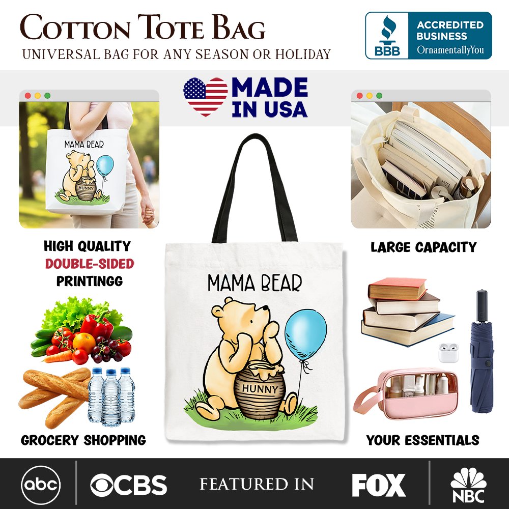 Charming Mama Winnie-the-Pooh Cute Tote Bag, 1926 A.A. Milne Mom Gift Shopper Tote Bag OrnamentallyYou 