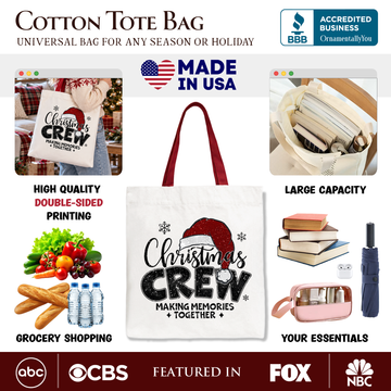 Christmas Crew Tote Bag, Glitter Santa Hat Gift Shopper for Making Memories