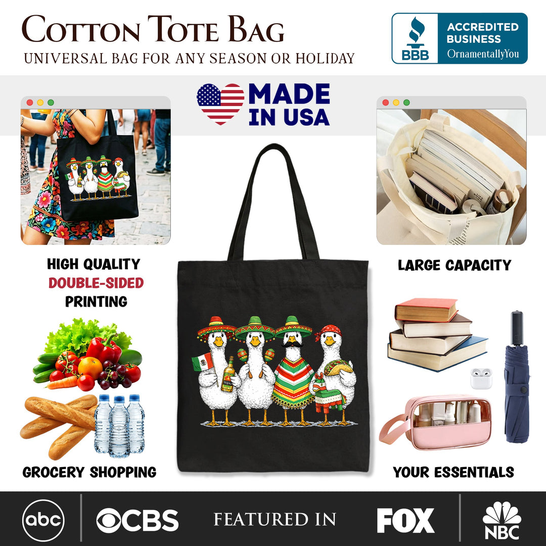 Cinco De Mayo Goose Mexican Tote Bag, Funny Fiesta Gift Shopper Tote Bag OrnamentallyYou 