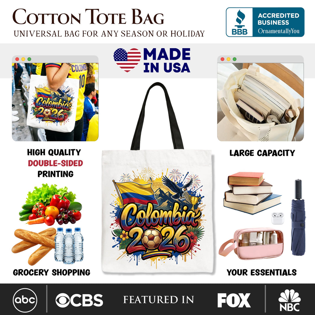 Colombia 2026 Soccer Cup Global Championship Tote Bag, Fans Football Gift Shopper Tote Bag OrnamentallyYou 