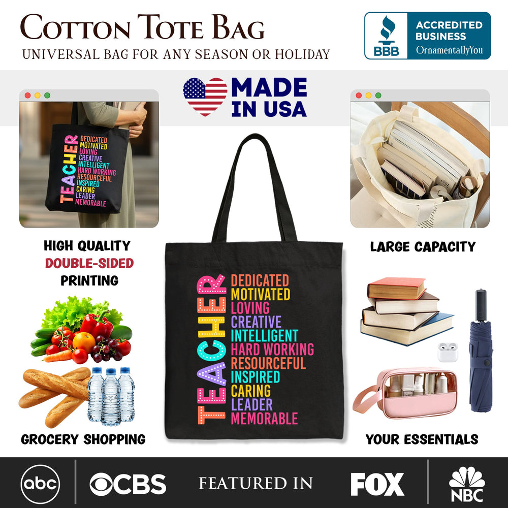 Colorful Teacher Acronym Tote Bag, Motivational Gift Shopper for Educators Tote Bag OrnamentallyYou 