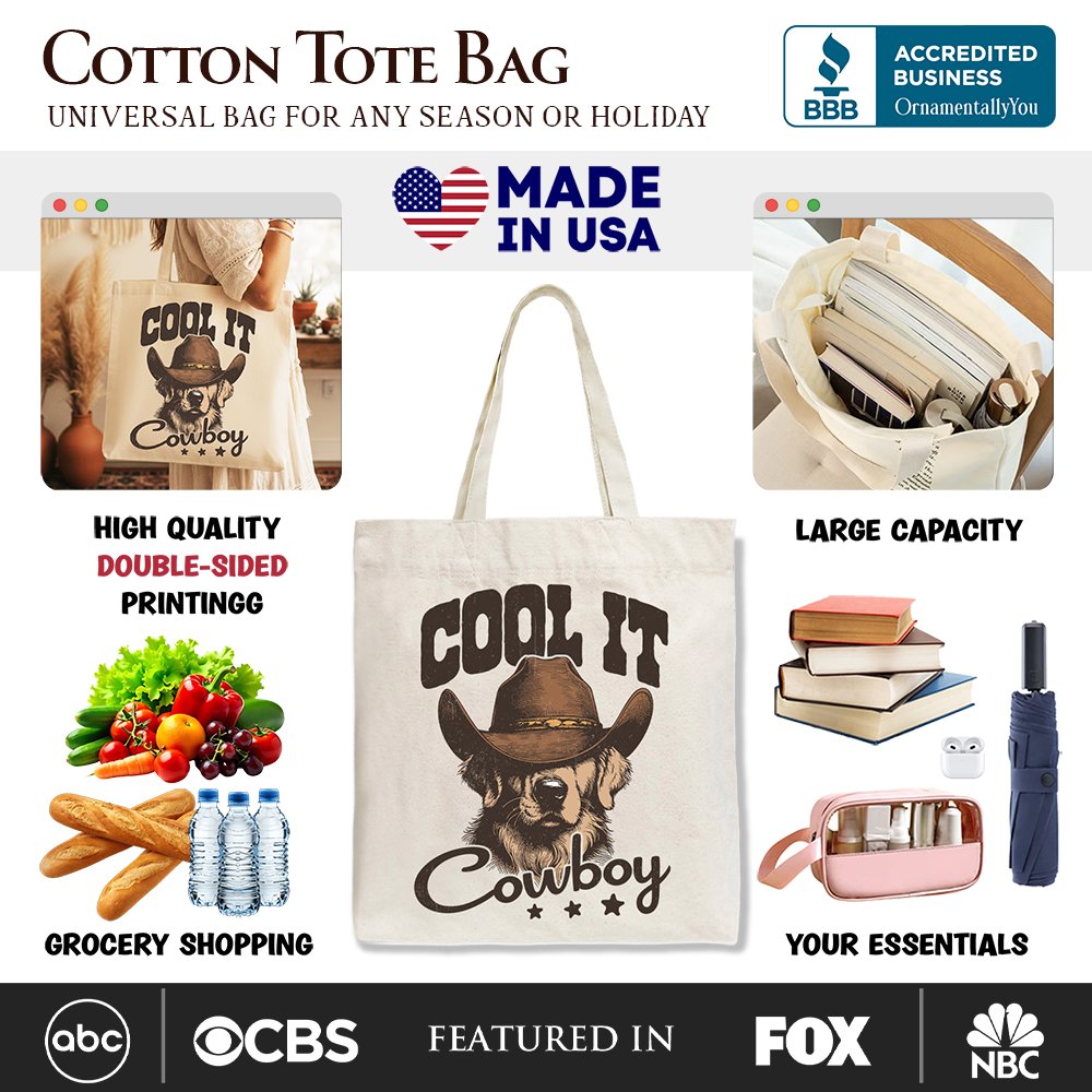 Cool It Cowboy Canvas Tote Bag With Western Dog, Retro Golden Retriever Gift Shopper for Country Lover Tote Bag OrnamentallyYou 