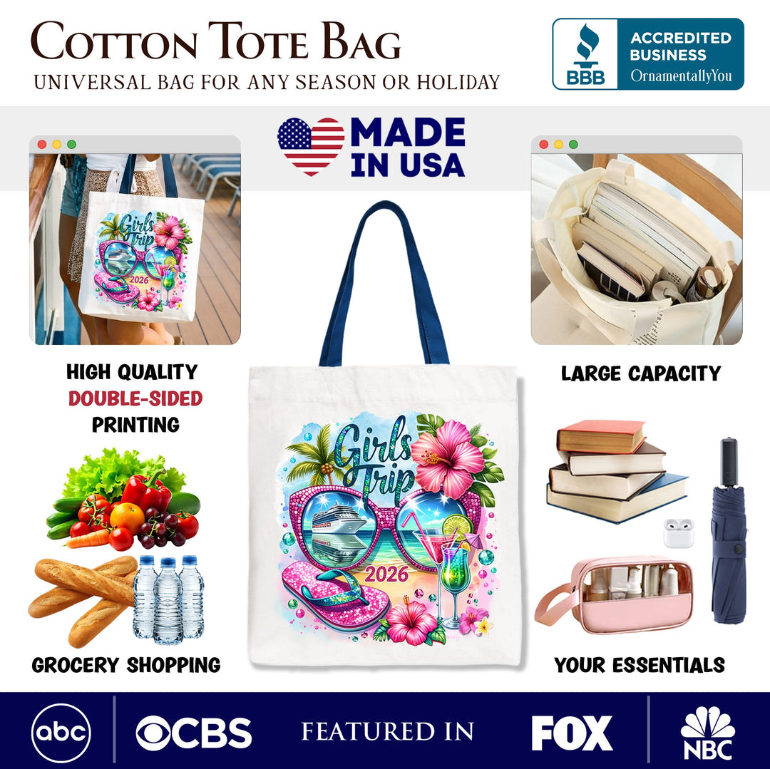 Cruise Girls Trip 2026 Tote Bag, Vacation Tropical Gift Shopper Tote Bag OrnamentallyYou 