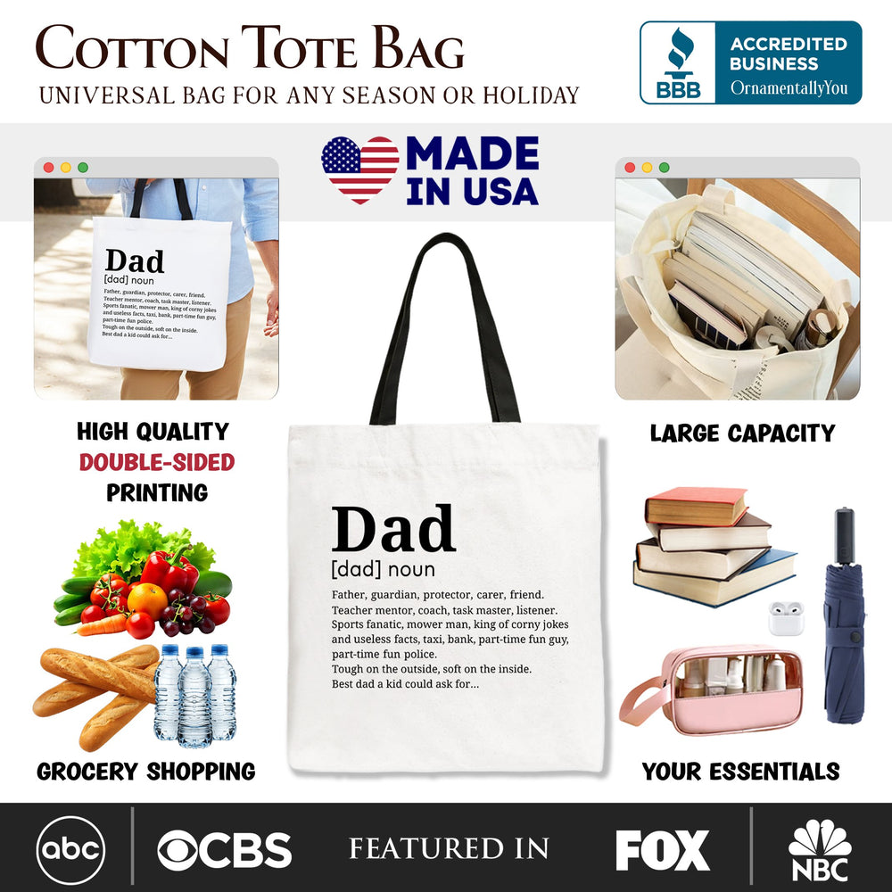 Dad Definition Canvas Tote Bag, Funny Fathers Day Gift Shopper Tote Bag OrnamentallyYou 