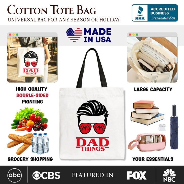 Dad Things Retro Canvas Tote Bag, Red Glasses Family Matching Gift Shopper Tote Bag OrnamentallyYou 