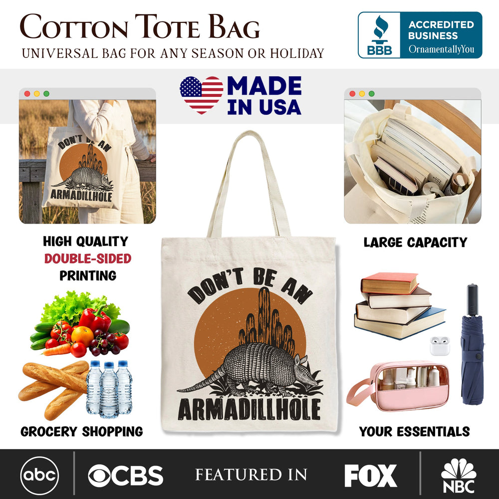 Don’t Be An Armadillhole Armadillo Canvas Tote Bag, Funny Western Animal Gift Shopper Tote Bag OrnamentallyYou 