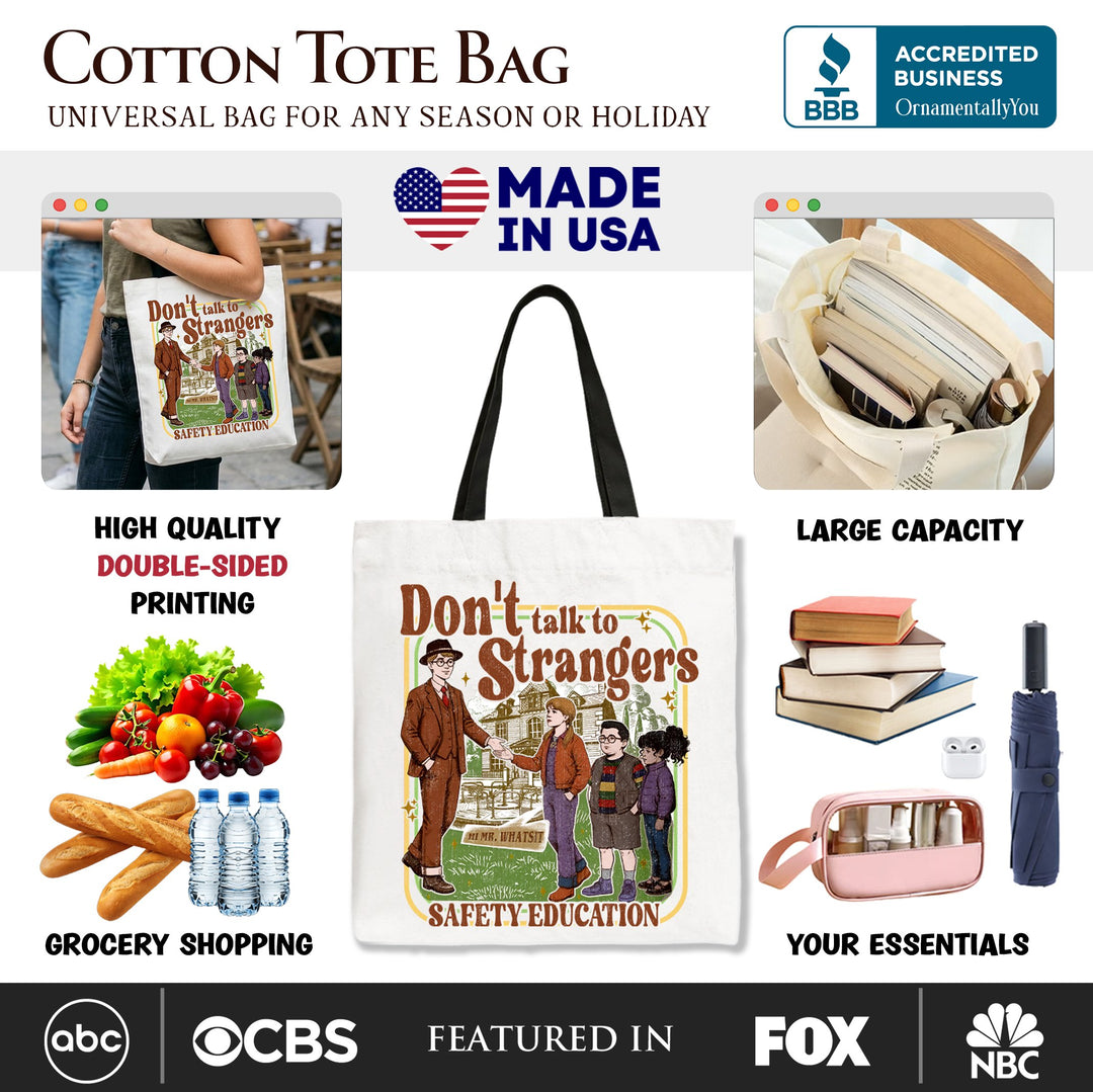 Don't Talk to Strangers Safety Education Tote Bag, Retro Funny Gift Shopper Tote Bag OrnamentallyYou 