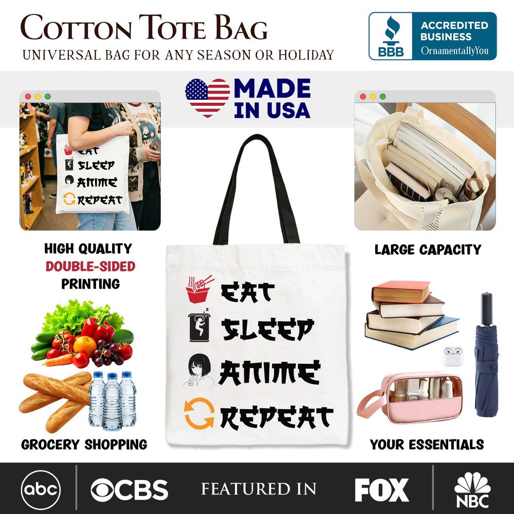 Eat Sleep Anime Repeat Tote Bag, Funny Gift Shopper For Anime Lover Tote Bag OrnamentallyYou 