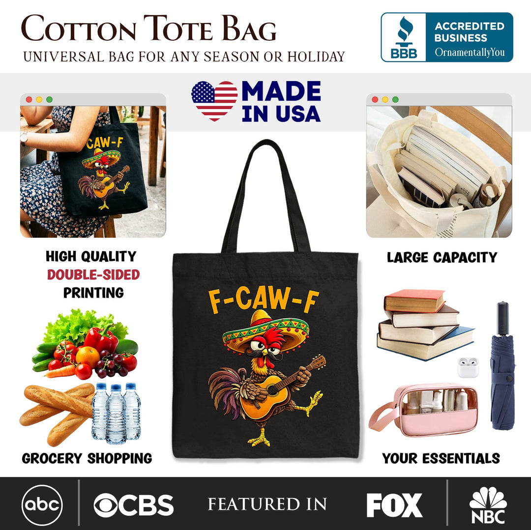 F-CAW-F Rooster Cinco De Mayo Tote Bag, Funny Mexican Gift Shopper Tote Bag OrnamentallyYou 