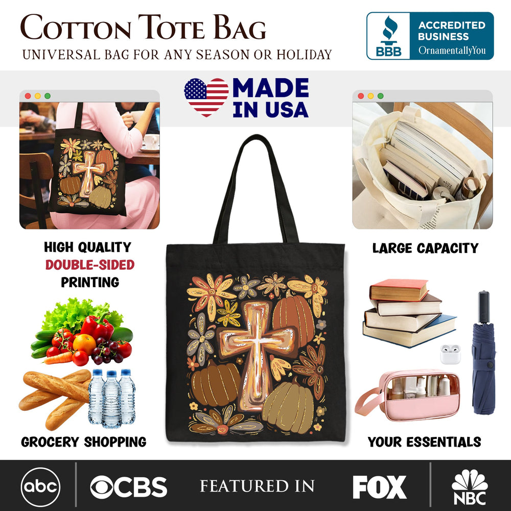 Fall Blessings Tote Bag, Autumn Christian Faith Gift Shopper Tote Bag OrnamentallyYou 