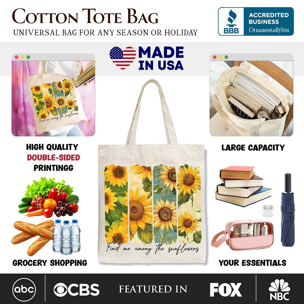 Find Me Among the Sunflowers Floral Canvas Tote Bag, Trendy Women Gift Tote Bag OrnamentallyYou 