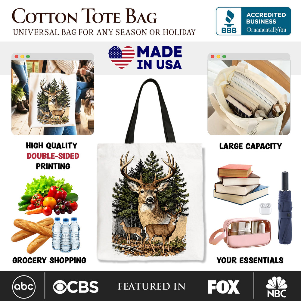 Forest Deers Vintage Grunge Canvas Tote Bag, Retro Hunter Gift Shopper Tote Bag OrnamentallyYou 