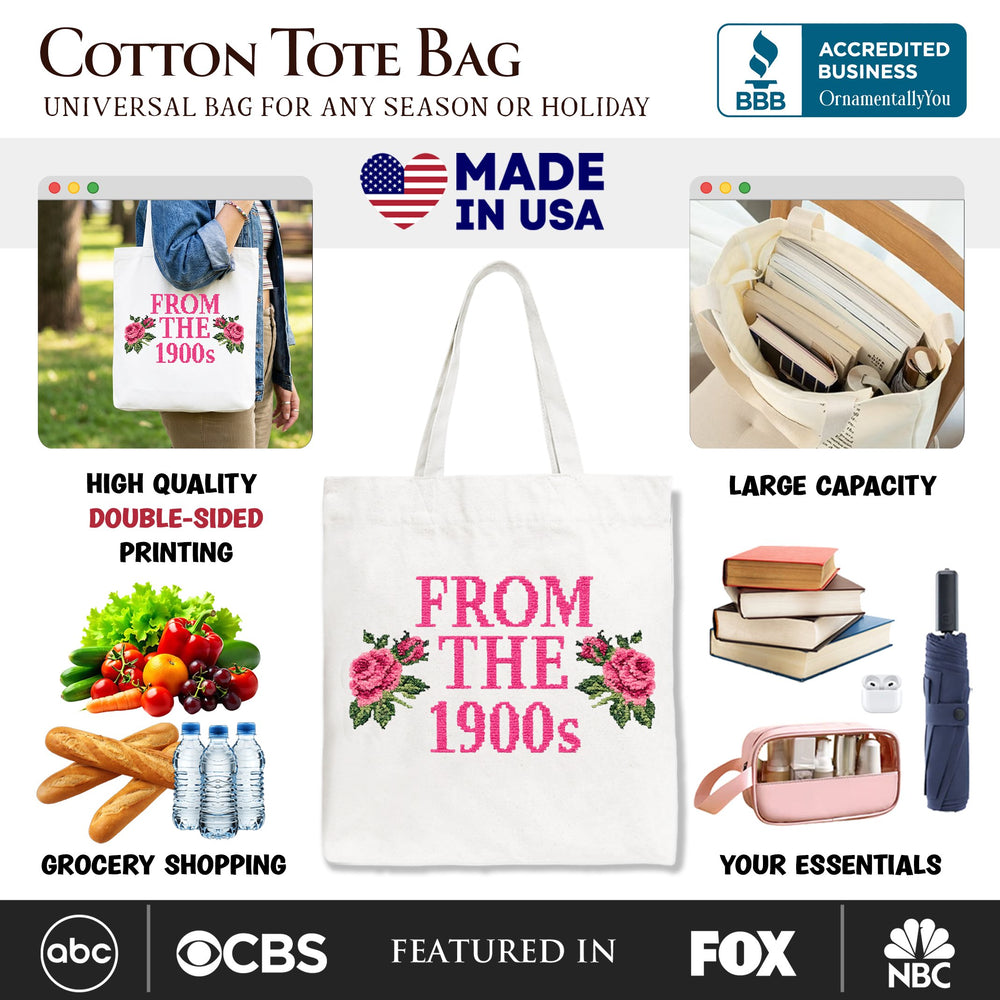From The 1900s Floral Printed Faux Embroidery Tote Bag, Sarcastic Vintage Gift Shopper Tote Bag OrnamentallyYou 