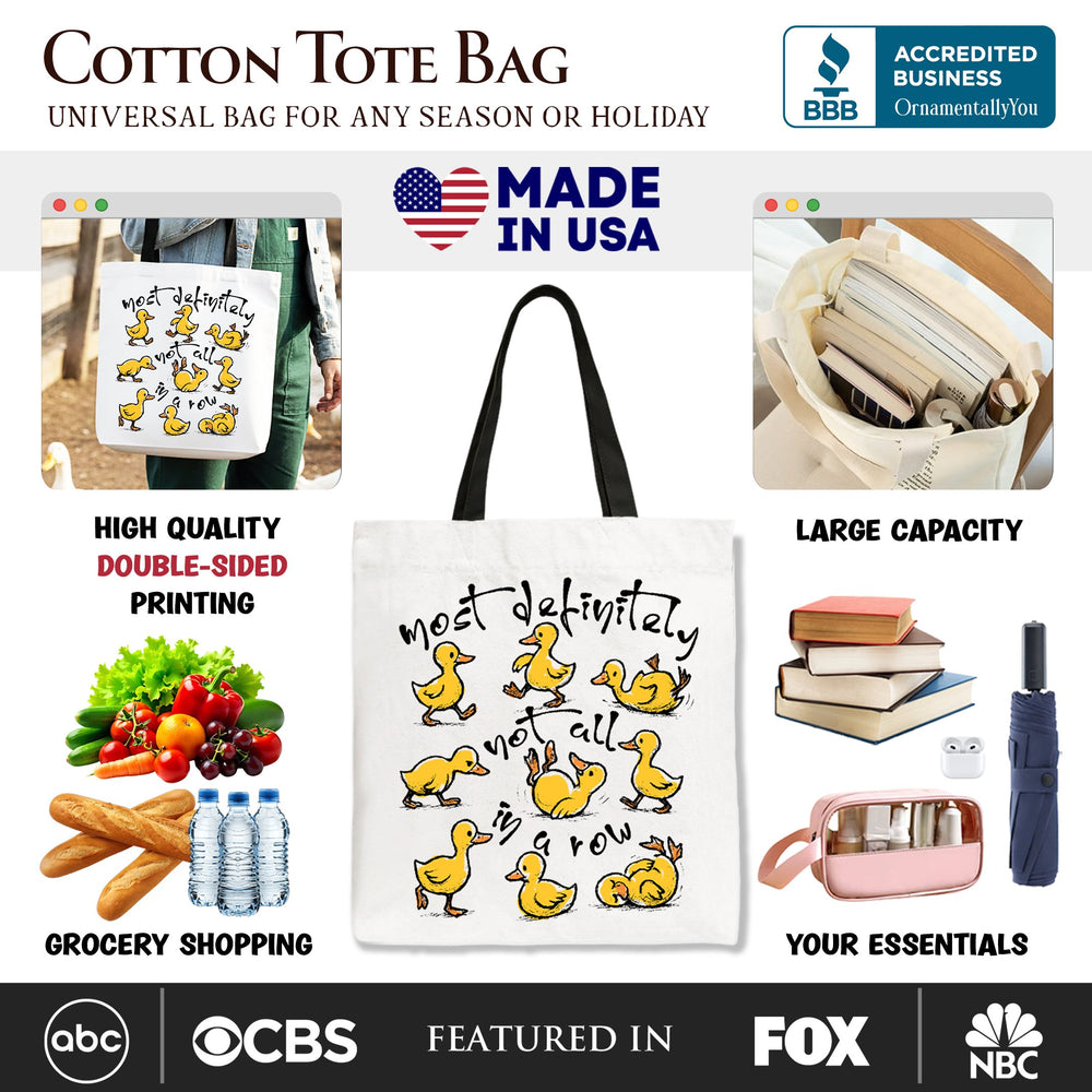 Funny Ducks Not All in a Row Sarcastic Canvas Tote Bag, Mental Health Motivational Gift Shopper Tote Bag OrnamentallyYou 