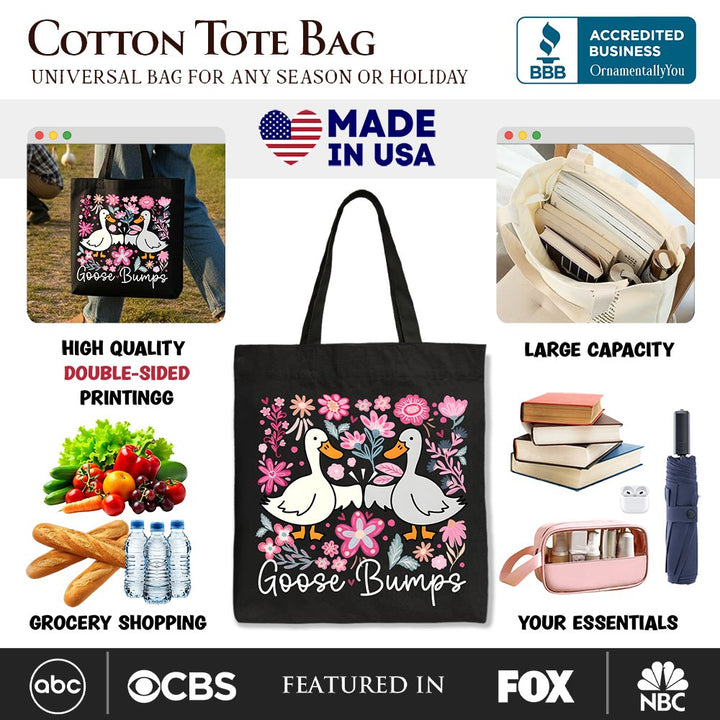 Funny Goose Bumps Floral Canvas Tote Bag, Sarcastic Goose Gift Shopper Tote Bag OrnamentallyYou 