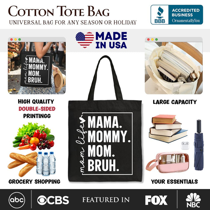 Funny Mom's Life Canvas Tote Bag, Minimalist Mama Gift Shopper for Stylish Mothers Tote Bag OrnamentallyYou 