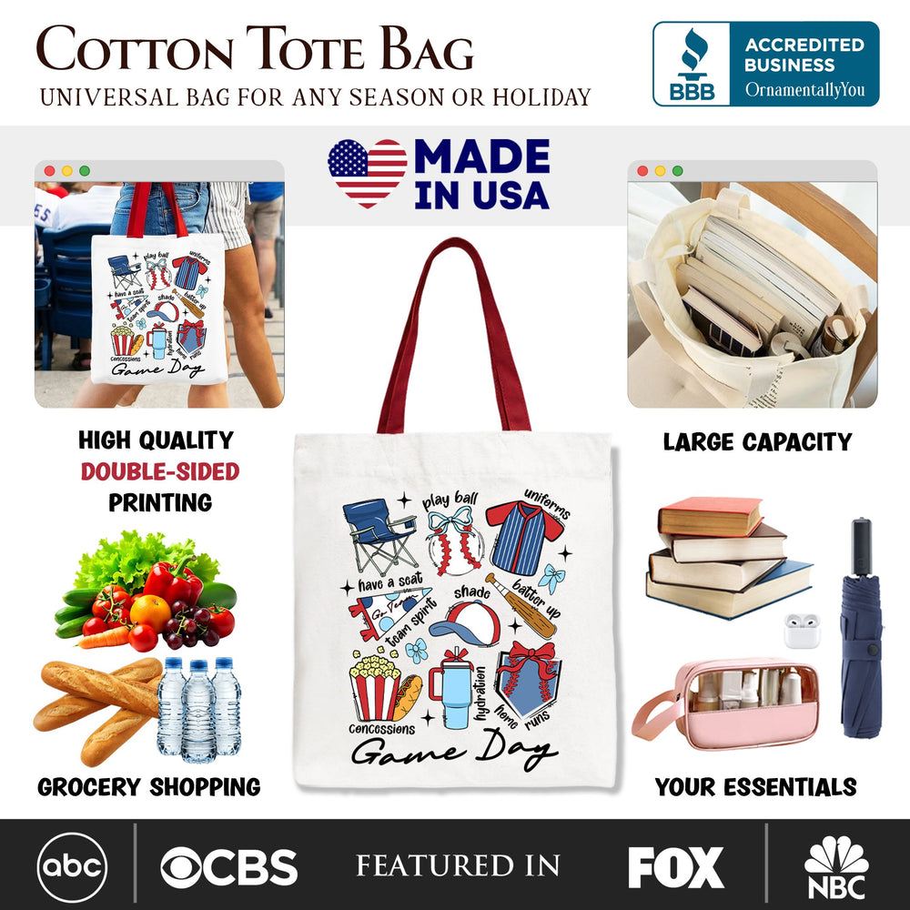 Game Day Baseball Tote Bag, Gift Shopper for Sports Fans Tote Bag OrnamentallyYou 