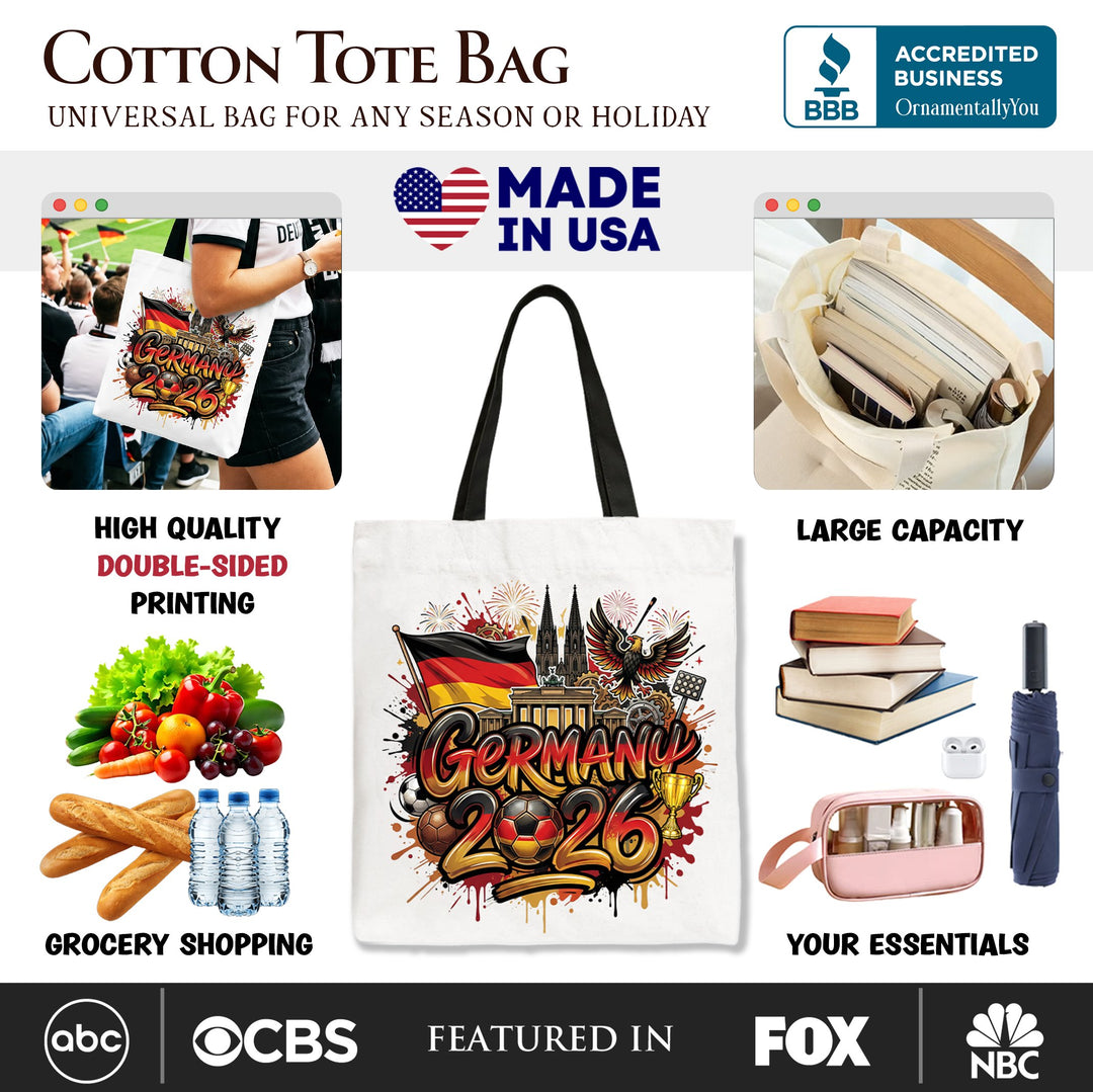 Germany 2026 Soccer Cup Global Championship Tote Bag, Fans Football Gift Shopper Tote Bag OrnamentallyYou 
