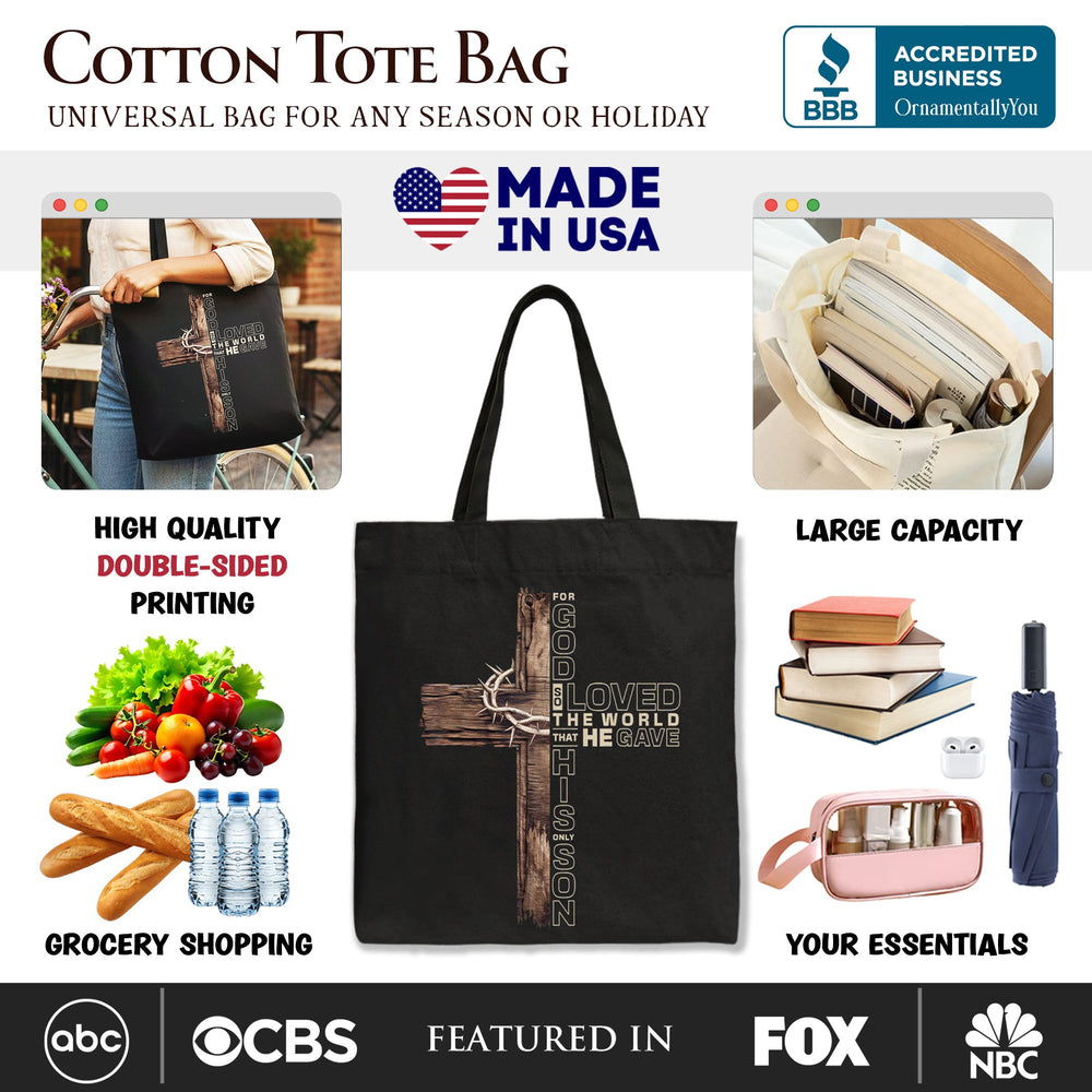 God Gave His Only Son Cross Tote Bag, Christian John 3:16 Faith Gift Shopper Tote Bag OrnamentallyYou 