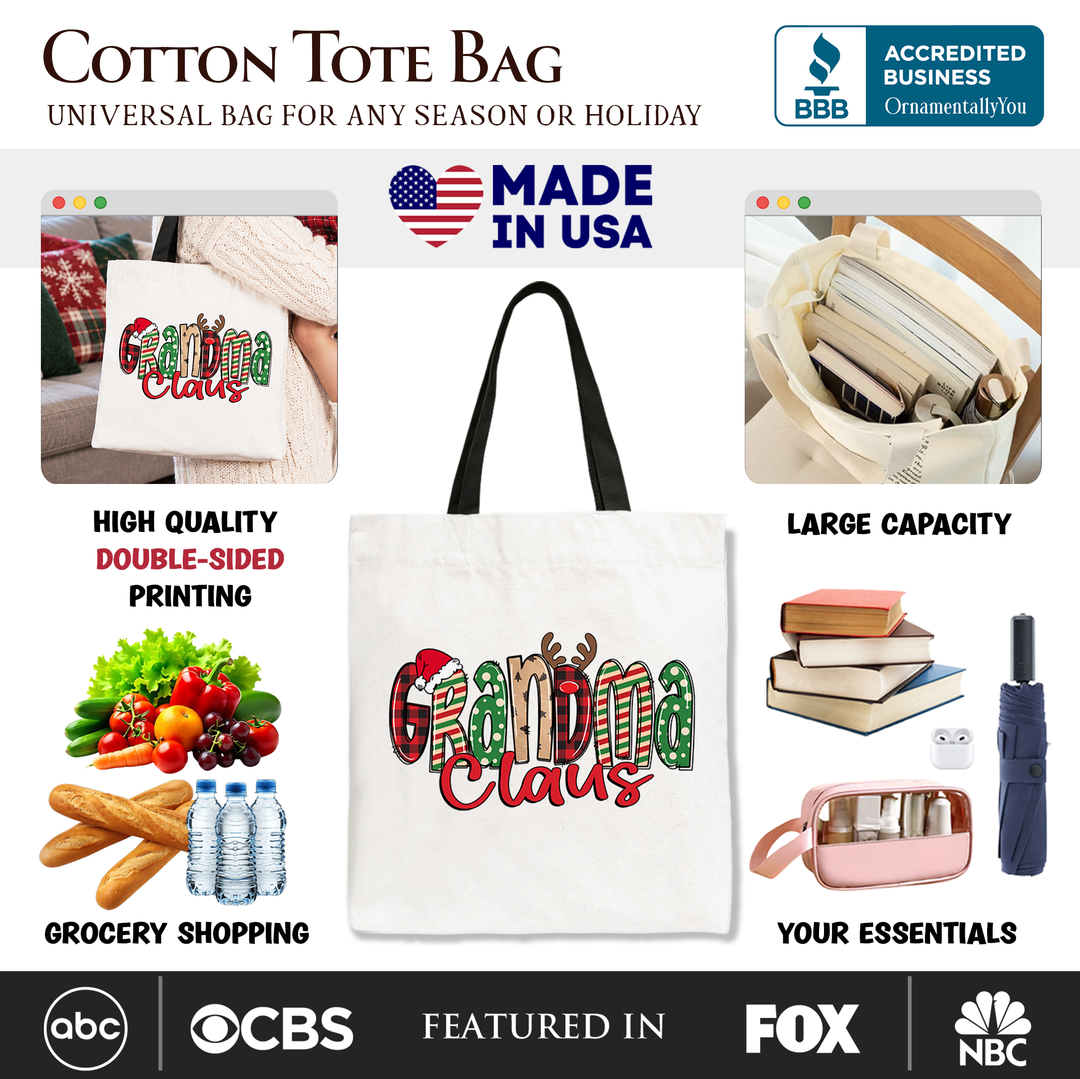 Grandma Claus Retro Christmas Tote Bag, Matching Family Holiday Gift Shopper