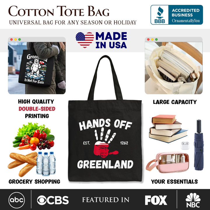 Greenland Is Not For Sale Canvas Tote Bag, Protest Gift Shopper OrnamentallyYou 