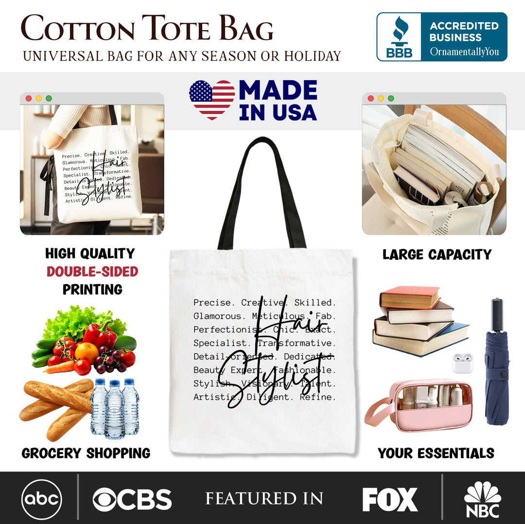 Hair Stylist Definition Canvas Tote Bag, Beauty Salon Appreciation Words Gift Shopper Tote Bag OrnamentallyYou 