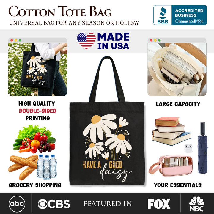 Have a Good Daisy Tote Bag, Floral Gift Shopper with Positive Retro Vibes Tote Bag OrnamentallyYou 