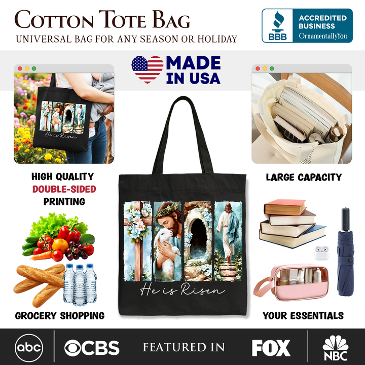 He Is Risen Christian Brushstroke Canvas Tote Bag, Festive Easter Gift Shopper