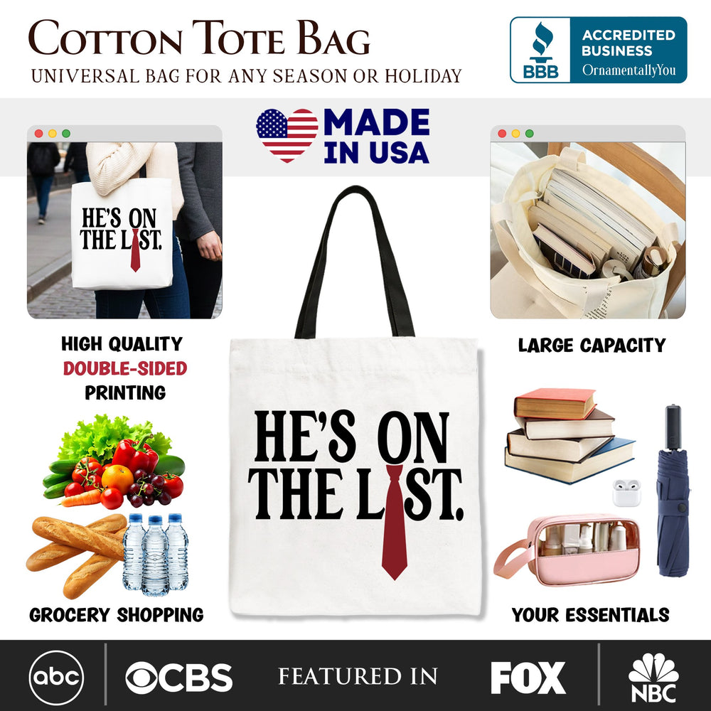 He’s On The List Canvas Tote Bag OrnamentallyYou 