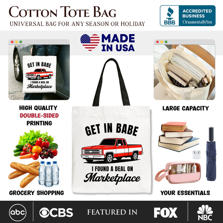 I Found A Deal On Marketplace Tote Bag, Funny Red Truck Gift Shopper Tote Bag OrnamentallyYou 