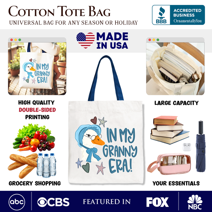 In My Granny Era Goose Tote Bag, Funny Grandma Doodle Gift Shopper